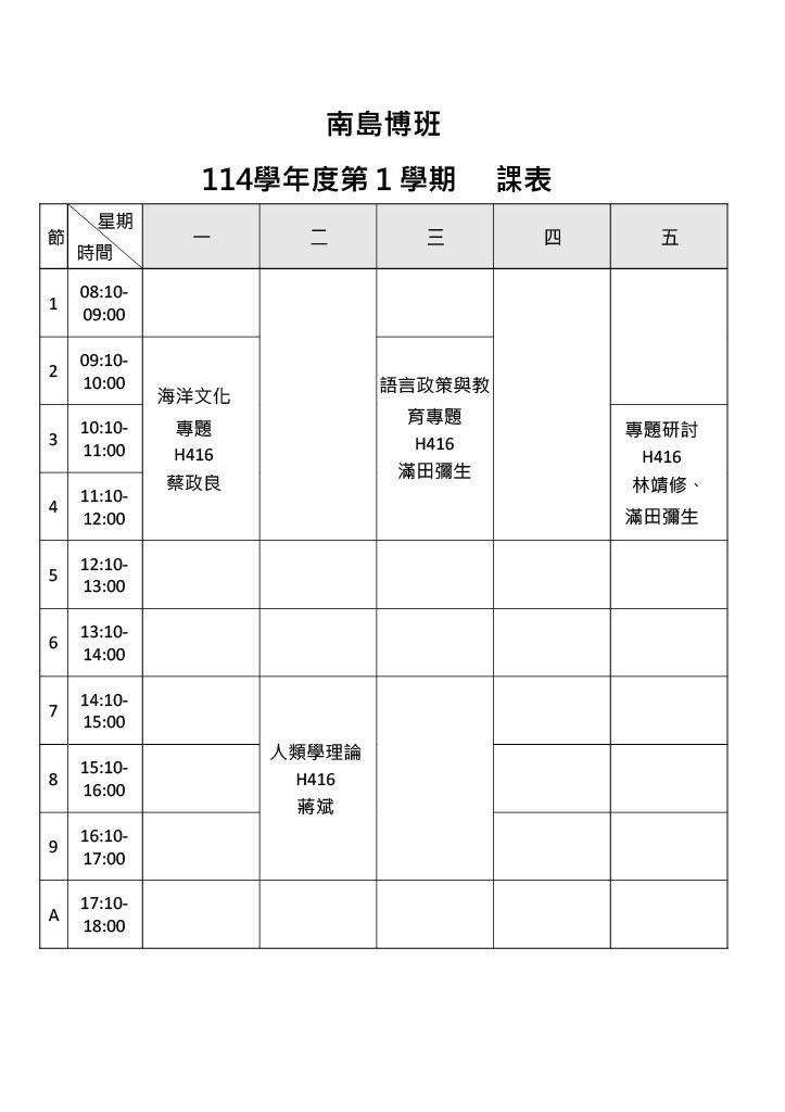 114-1南島博班課表