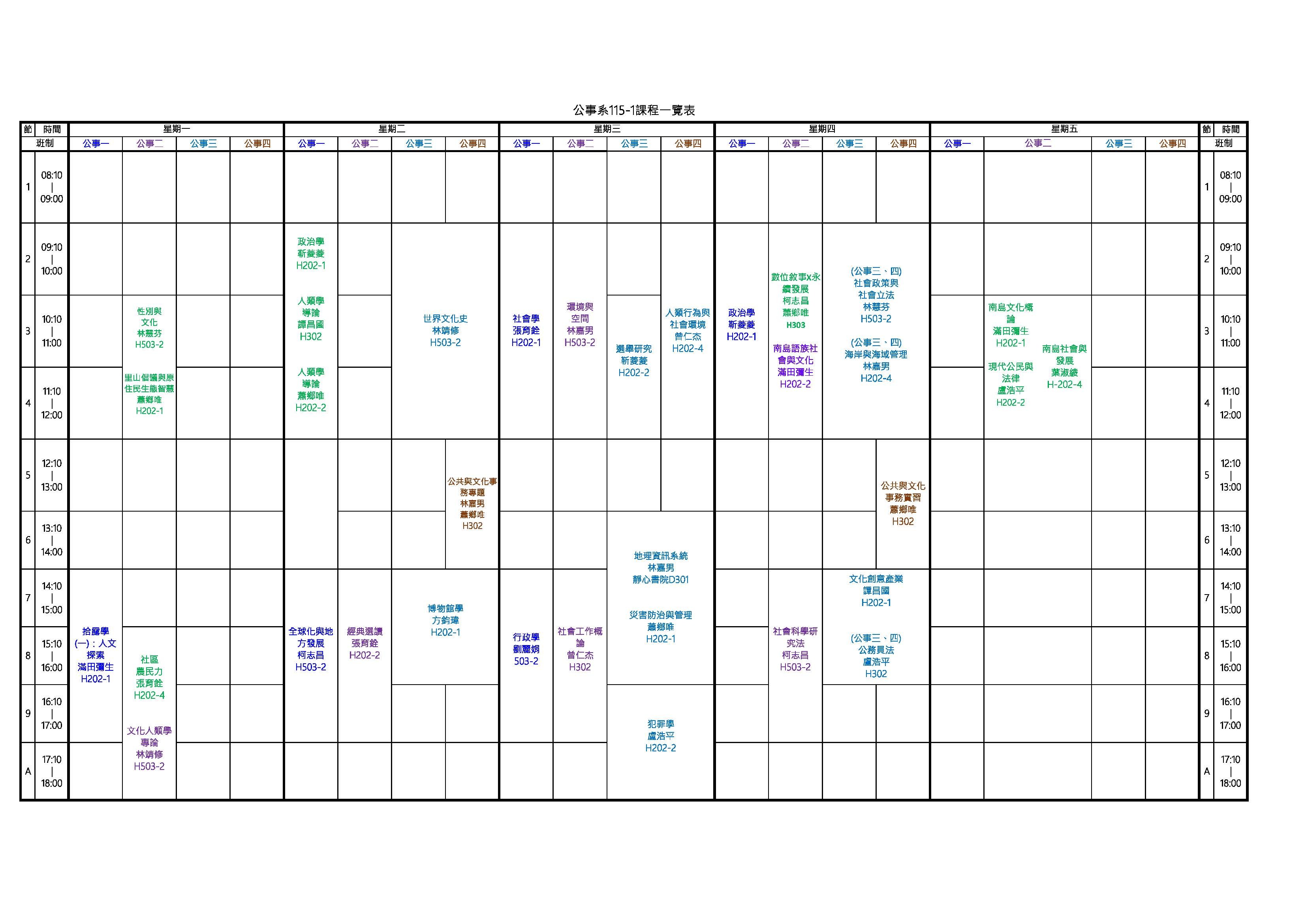 115-1大學部課表